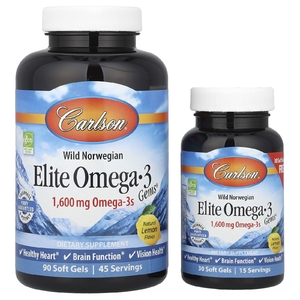 Carlson, Elite Omega-3 Gems, отборные омега-3 кислоты из норвежской рыбы дикого улова, натуральный лимонный вкус, 1600 мг, 120 капсул (800 мг в 1 капсуле)