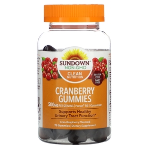 Sundown Naturals, жевательные мармеладки с клюквой, со вкусом малины, 500 мг, 75 жевательных конфет (100 мг в 1 жевательной таблетке)