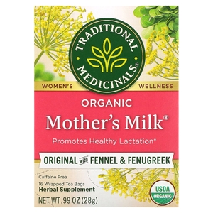 Traditional Medicinals, Organic Mother's Milk®, оригинальный продукт с фенхелем и пажитником, без кофеина, 16 чайных пакетиков в упаковке, 28 г (0,99 унции)