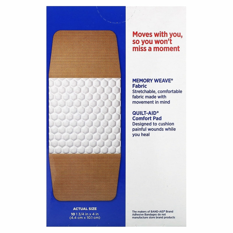 Band Aid, лейкопластыри, гибкая ткань, очень большие, 10 шт. (Товар снят с продажи) 