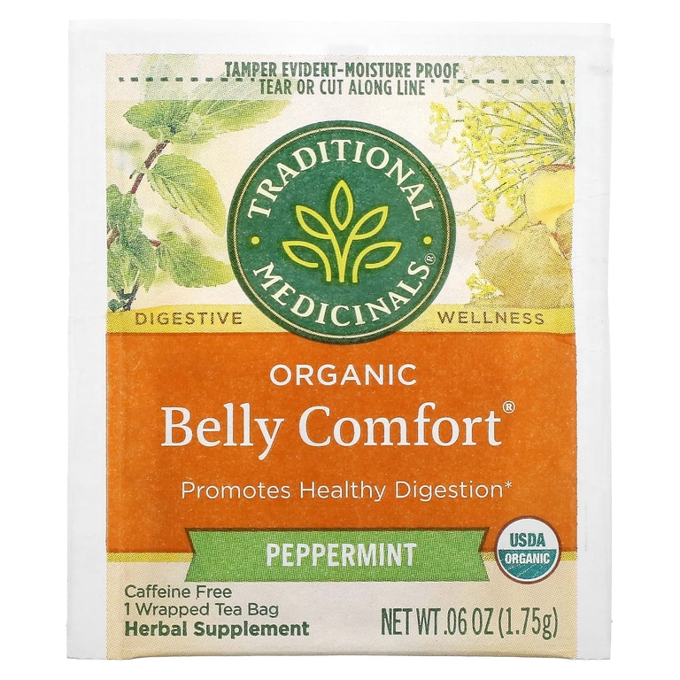 Traditional Medicinals, Organic Belly Comfort, перечная мята, без кофеина, 16 чайных пакетиков, 28 г (0,99 унции)