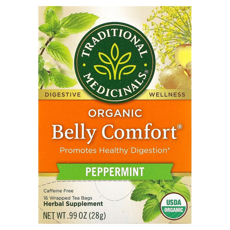 Traditional Medicinals, Organic Belly Comfort, перечная мята, без кофеина, 16 чайных пакетиков, 28 г (0,99 унции)