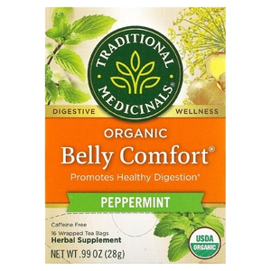Traditional Medicinals, Organic Belly Comfort, перечная мята, без кофеина, 16 чайных пакетиков, 28 г (0,99 унции)