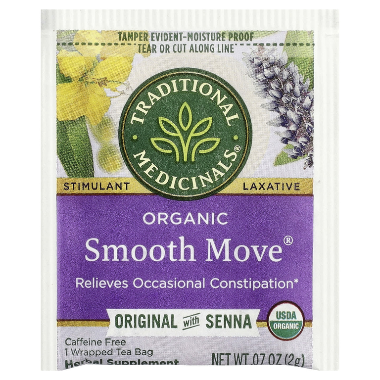 Traditional Medicinals, Organic Smooth Move®, оригинальный вкус с сенной, без кофеина, 16 упакованных чайных пакетиков, 32 г (1,13 унции)