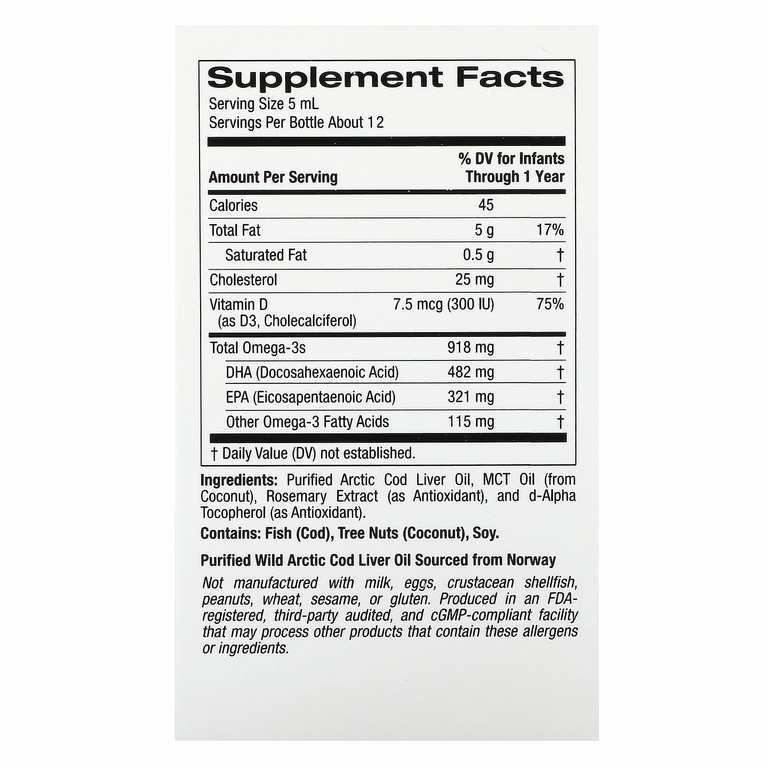 California Gold Nutrition, ДГК для детей, омега-3 с витамином D3, 1050 мг, 59 мл (2 жидк. унции)
