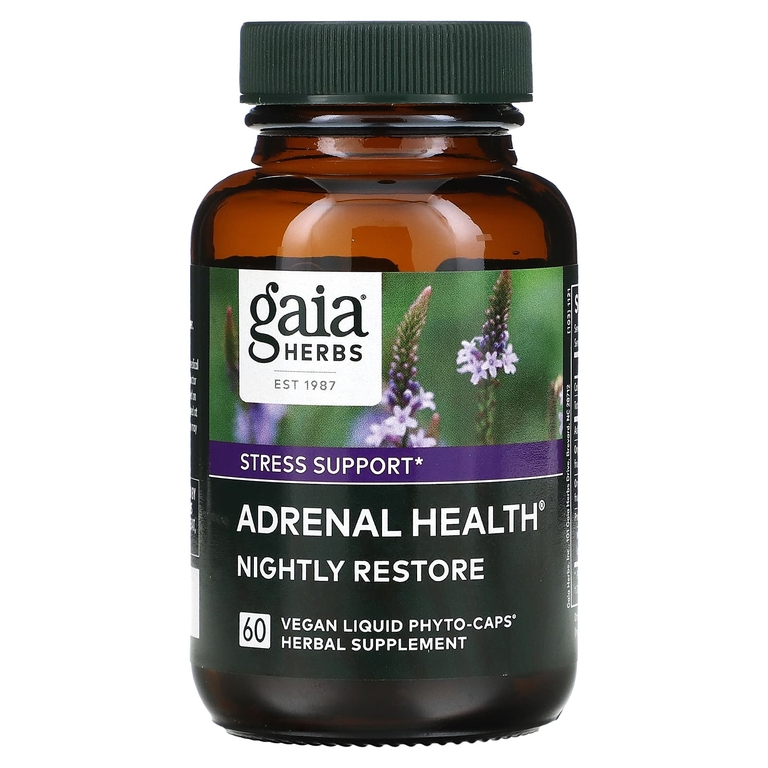 Gaia Herbs, Adrenal Health, ночное восстановление, 60 растительных капсул Phyto-Caps