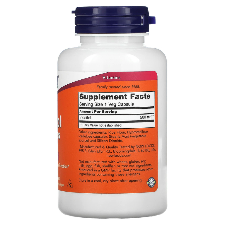 NOW Foods, инозитол в капсулах, 500 мг, 100 вегетарианских капсул