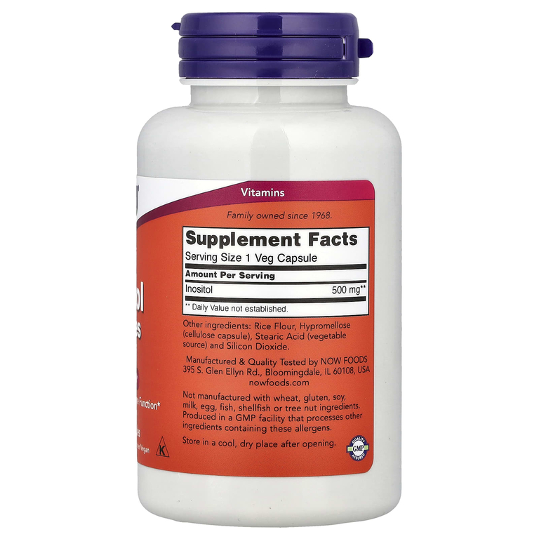 NOW Foods, инозитол, 500 мг, 100 растительных капсул