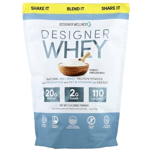 Designer Wellness, натуральный сывороточный протеин, чистый без вкуса, 908 г