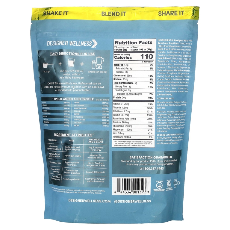 Designer Wellness, Designer Whey, натуральный 100%-ный сывороточный белок, чистый без вкуса, 908 г