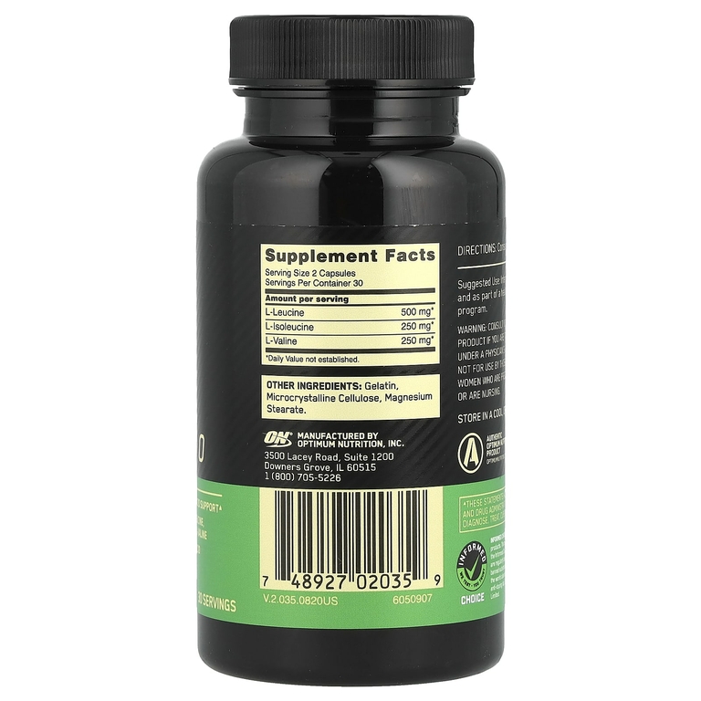 Optimum Nutrition, BCAA 1000, 1000 мг, 60 капсул (500 мг в 1 капсуле)