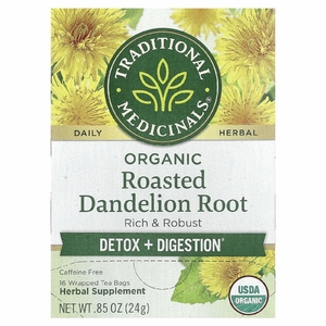 Traditional Medicinals, органический обжаренный корень одуванчика, без кофеина, 16 чайных пакетиков в упаковке, 24 г (0,85 унции)