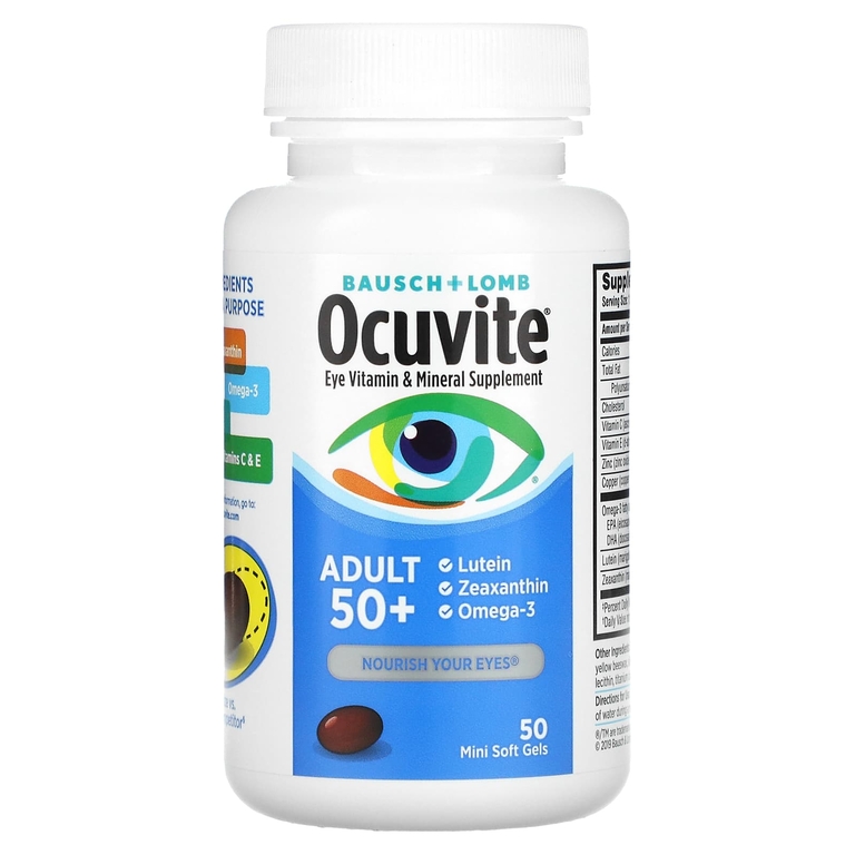 Ocuvite, для людей старше 50 лет, добавка для зрения с витаминами и микроэлементами, 50 мягких таблеток