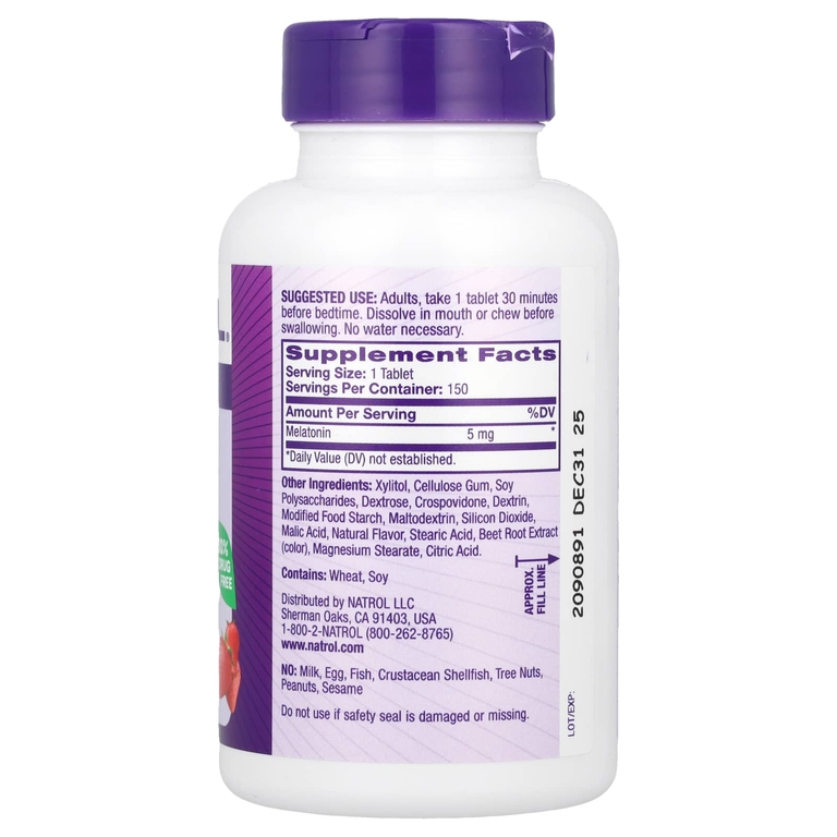 Natrol, Мелатонин, быстрорастворимый, экстра сила, клубника, 5 мг, 150 таблеток