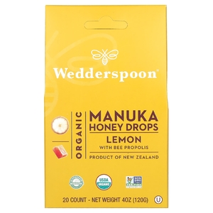 Wedderspoon, органические леденцы с мёдом манука, лимоном и пчелиным прополисом, 20 шт., 120 г (4 унции)