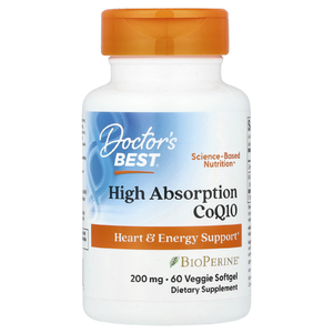 Doctor's Best, коэнзим Q10 с высокой степенью всасывания, с BioPerine, 200 мг, 60 вегетарианских мягких таблеток