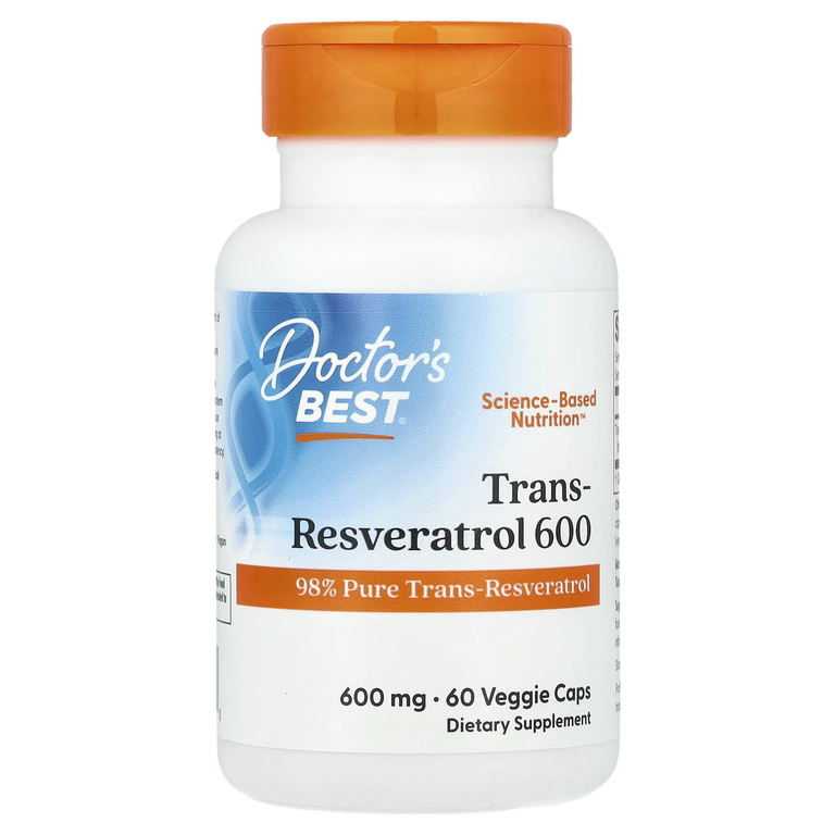 Doctor's Best, высокоэффективный транс-ресвератрол 600, 600 мг, 60 вегетарианских капсул