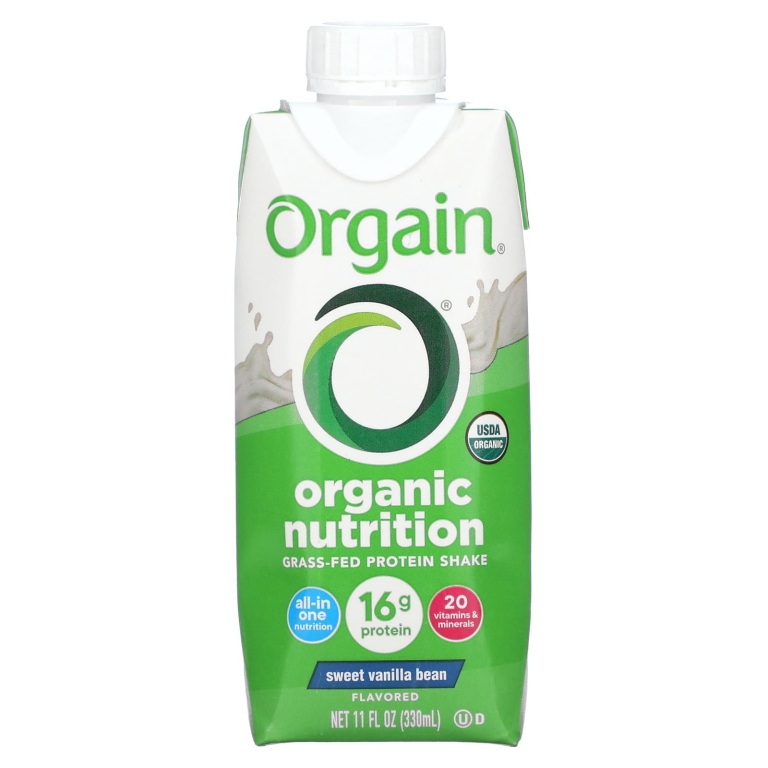 Orgain, Organic Nutrition, протеиновый коктейль из молока коров травяного откорма, со вкусом сладкой ванили, 4 пакетика по 330 мл (11 жидк. унций)