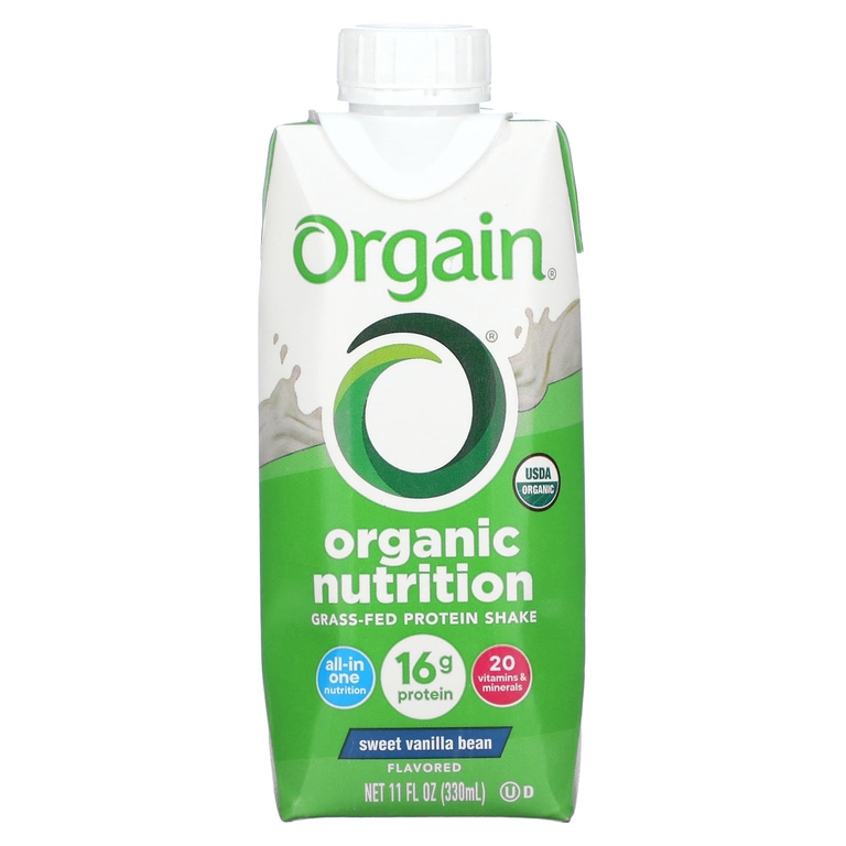 Orgain, Organic Nutrition, протеиновый коктейль из молока коров травяного откорма, со вкусом сладкой ванили, 4 пакетика по 330 мл (11 жидк. унций)