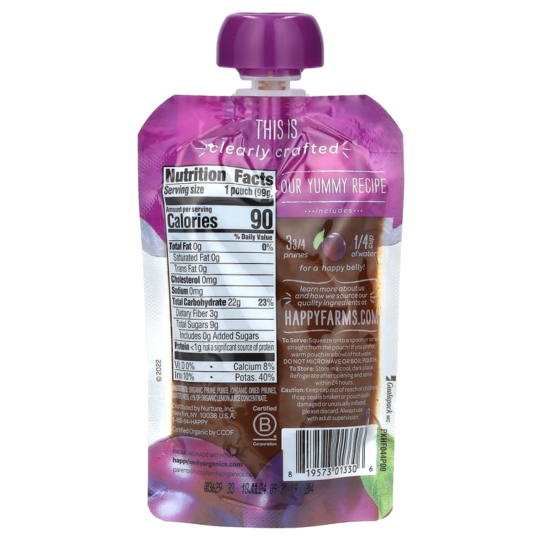 Happy Family Organics, Clearly Crafted, органическое детское питание, этап 1, слива, для детей старше 4 месяцев, 99 г (3,5 унции)