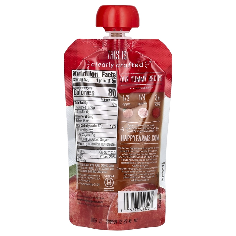 Happy Family Organics, Happy Baby, органическое детское питание, от 6 месяцев, яблоки, гуава и свекла, 113 г (4 унции)