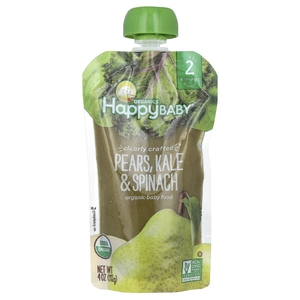 Happy Family Organics, Органическое детское питание, этап 2, Clearly Crafted, груши, капуста и шпинат, для детей от 6 месяцев, 113 г (4 унции)