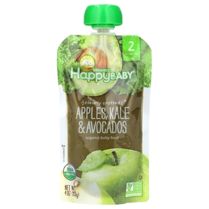 Happy Family Organics, Happy Baby, органическое детское питание, для детей от 6 месяцев, яблоки, кудрявая капуста и авокадо, 113 г (4 унции)