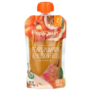 Happy Family Organics, Органическое детское питание, этап 2, от компании Clearly Crafted, для детей от 6 месяцев, груши, тыква и маракуйя, 113 г (4,0 унции)