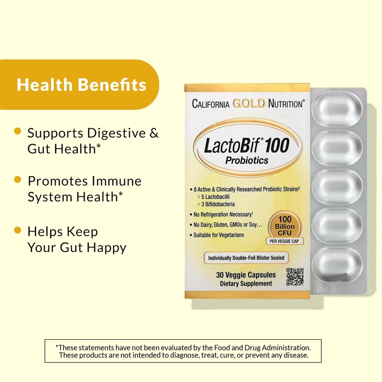 California Gold Nutrition, LactoBif® 100, пробиотики, 100 млрд КОЕ, 30 растительных капсул