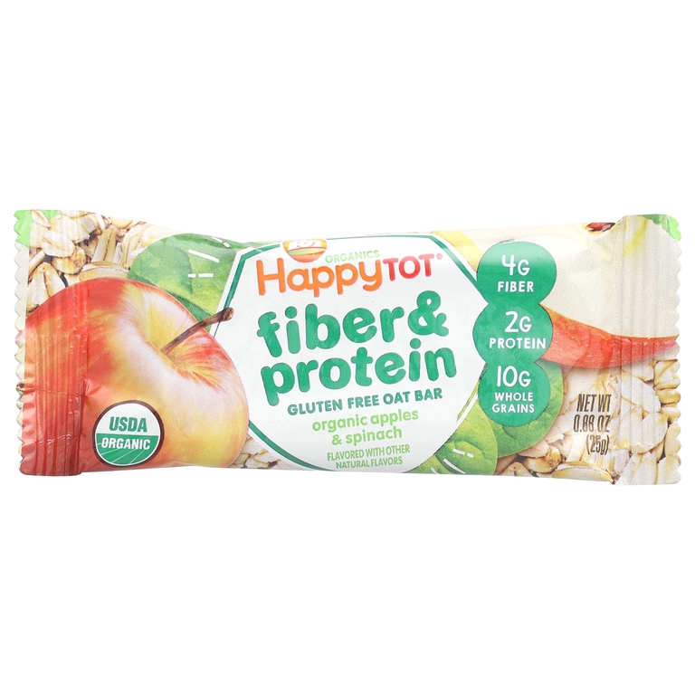 Happy Family Organics, Happy Tot, овсяный батончик с клетчаткой и протеином, для детей от 2 лет, органические яблоки и шпинат, 5 батончиков по 25 г (0,88 унции)