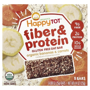 Happy Family Organics, Organics HappyTot®, овсяный батончик с клетчаткой и протеином, органические бананы и морковь, 5 батончиков, 25 г (0,88 унции)