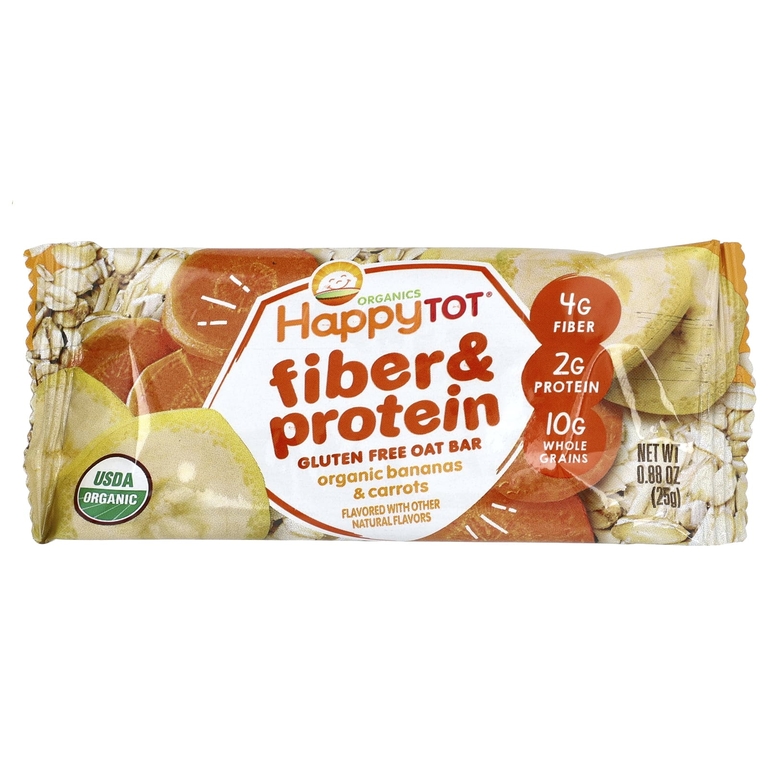 Happy Family Organics, Organics HappyTot®, овсяный батончик с клетчаткой и протеином, органические бананы и морковь, 5 батончиков, 25 г (0,88 унции)