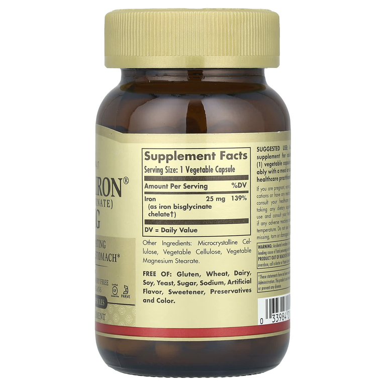 Solgar, Gentle Iron, 25 мг, 90 растительных капсул