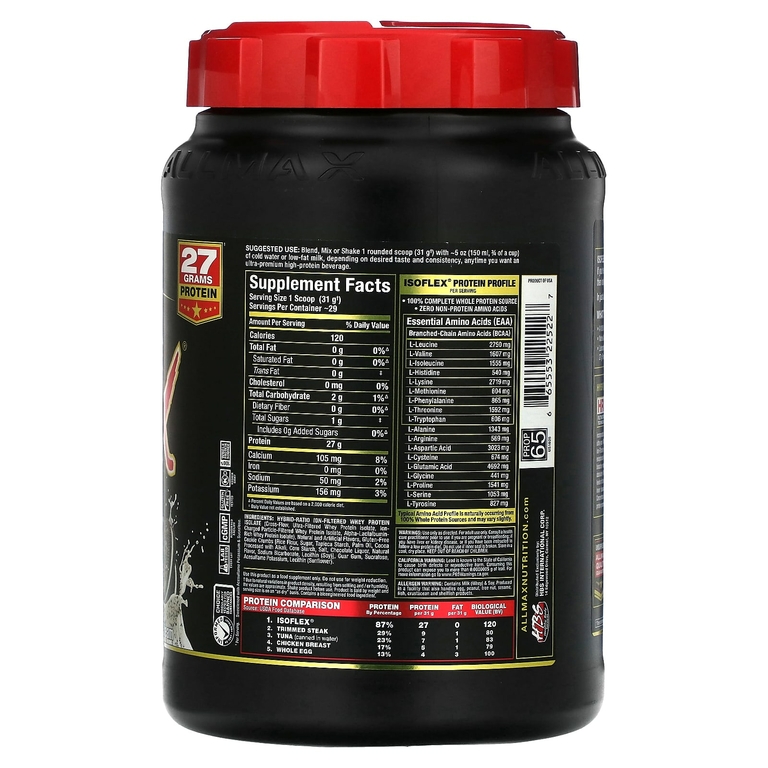 ALLMAX, ISOFLEX®, чистый изолят сывороточного протеина, печенье и сливки, 907 г (2 фунта)