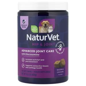 NaturVet, формула для здоровья суставов с глюкозамином, для собак и кошек, со вкусом бекона и курицы, 180 жевательных таблеток, 432 г (15,2 унции)