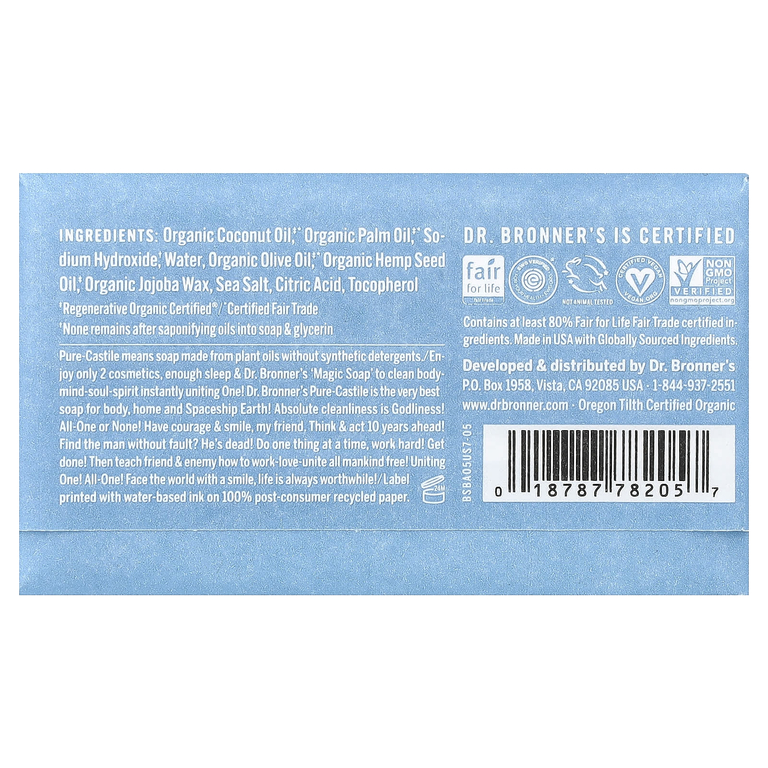 Dr. Bronner's, All-One Pure-Castile Magic кусковое мыло, детское без запаха, 140 г (5 унций)