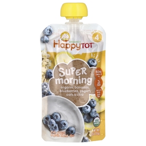 Happy Family Organics, Happy Tot, Super Morning, для детей от 2 лет, органические бананы, голубика, йогурт, овес и чиа, 113 г (4 унции)