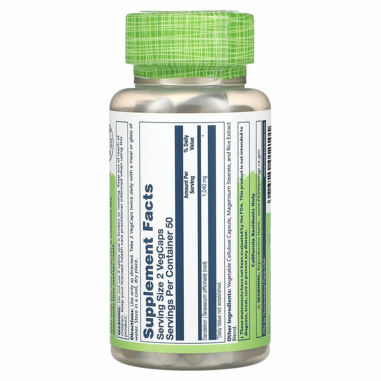 Solaray, True Herbs, одуванчик, 100 растительных капсул (520 мг на растительную капсулу)