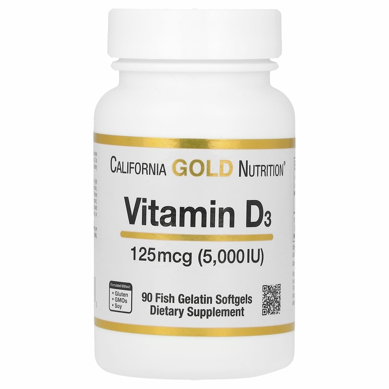 California Gold Nutrition, витамин D3, 125 мкг (5000 МЕ), 90 капсул из рыбьего желатина
