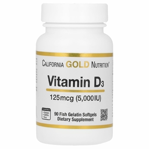 California Gold Nutrition, витамин D3, 125 мкг (5000 МЕ), 90 капсул из рыбьего желатина