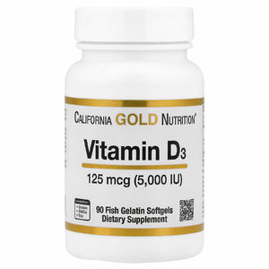 California Gold Nutrition, витамин D3, 125 мкг (5000 МЕ), 90 капсул из рыбьего желатина