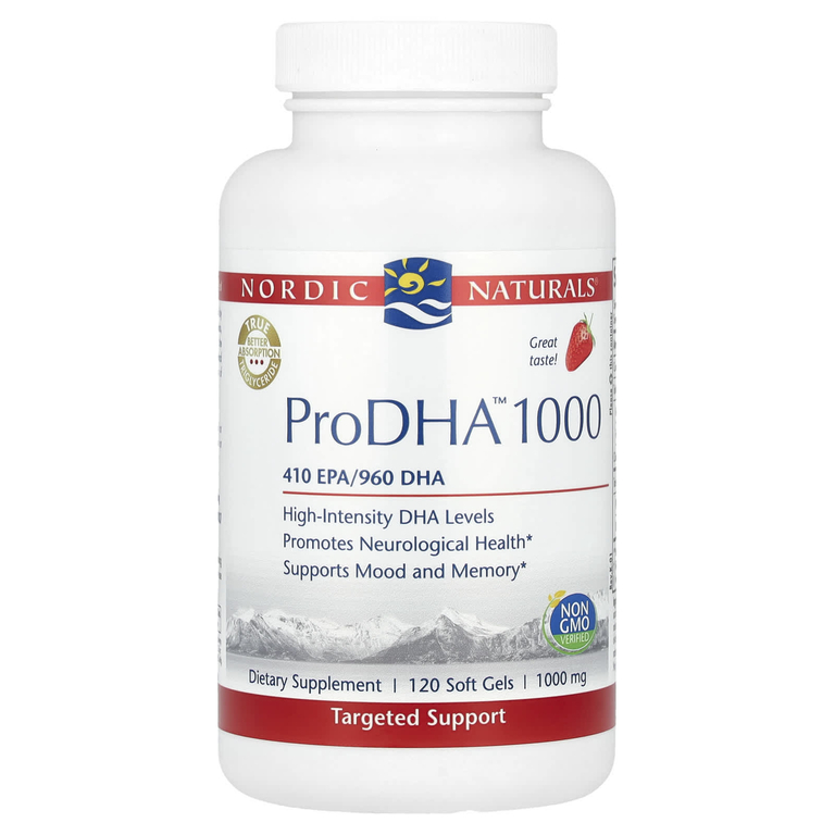 Nordic Naturals, ProDHA™ 1000, с клубничным вкусом, 1000 мг, 120 капсул (500 мг в 1 капсуле)