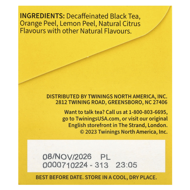 Twinings, Lady Grey, черный чай, без кофеина, 20 чайных пакетиков, 40 г (1,41 унции)