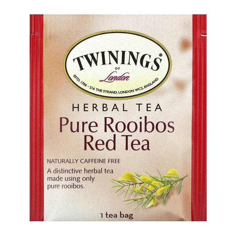 Twinings, чистый травяной чай, чистый красный чай ройбуш, без кофеина, 20 чайных пакетиков, 40 г (1,41 унции)