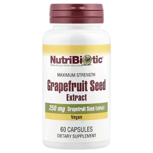 NutriBiotic, экстракт косточек грейпфрута, максимальная сила действия, 250 мг, 60 капсул