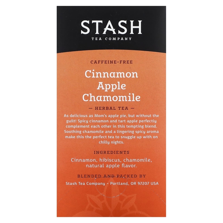 Stash Tea, травяной чай, корица, яблоко и ромашка, без кофеина, 20 чайных пакетиков, 40 г (1,4 унции)