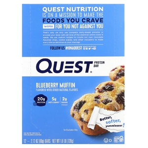 Quest Nutrition, протеиновый батончик, вкус кекса с голубикой, 12 батончиков по 60 г (2,12 унции)