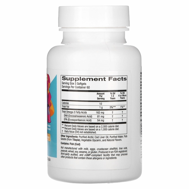 California Gold Nutrition, жевательные таблетки с ДГК для детей из 100% дикой арктической трески, клубника и лимон, 180 капсул из рыбьего желатина