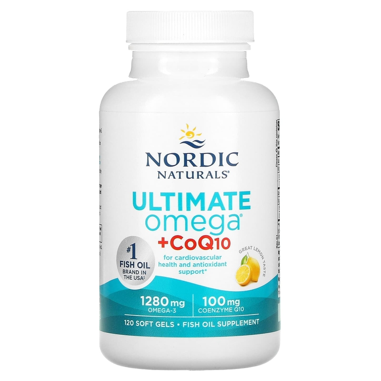 Nordic Naturals, Ultimate Omega + CoQ10, высокоэффективные омега-3 кислоты с коэнзимом Q10, со вкусом лимона, 1280 мг, 120 капсул (640 мг в 1 капсуле)