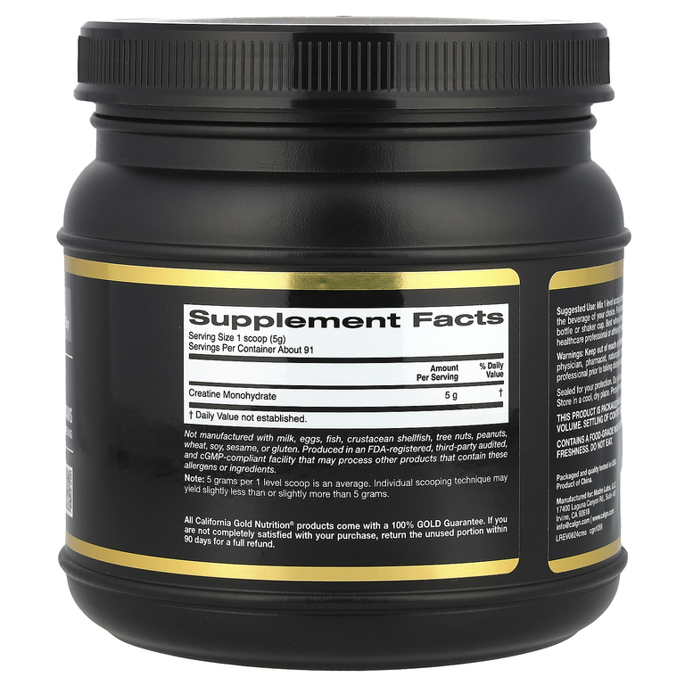 California Gold Nutrition, Sport, моногидрат креатина, без добавок, 454 г (1 фунт)